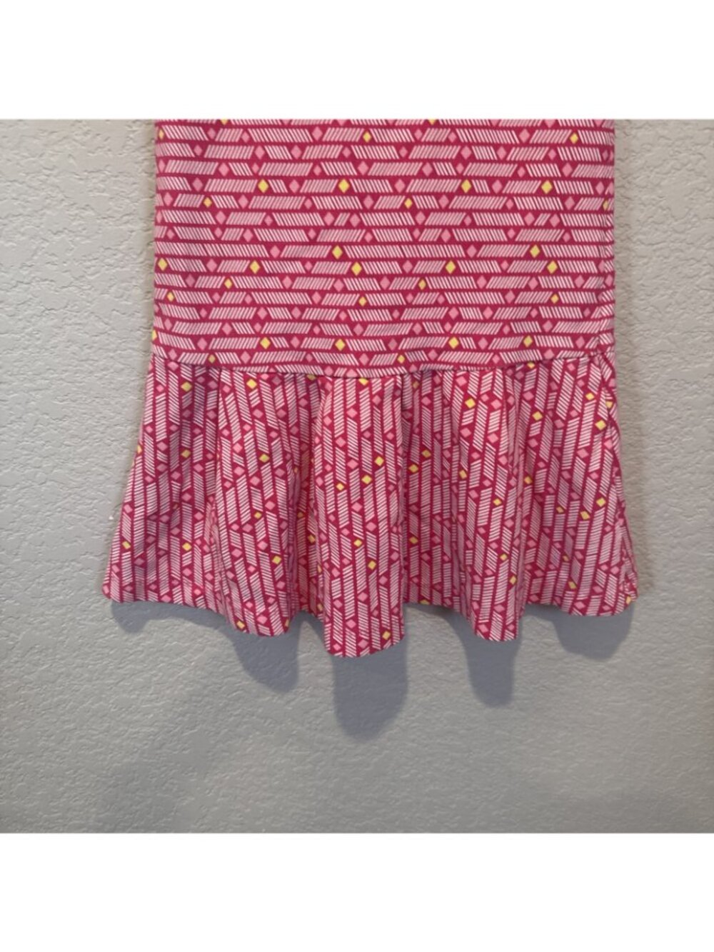 GYMBOREE Dress Pink Yellow drop waist cap sleeve girls 6 Cotton Geometric Knit - Picture 2 of 8